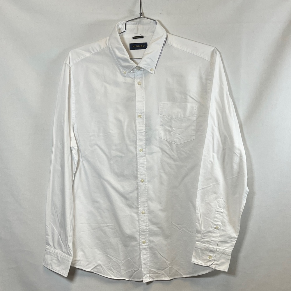 Piombo Men's White Recycled Cotton Long Sleeve Button-Down Collar Dress Shirt